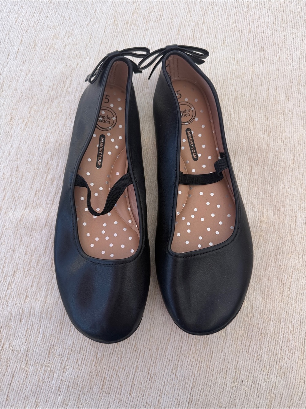 wonder nation Black Faux-Leather Ballet Flats with Bow Accent